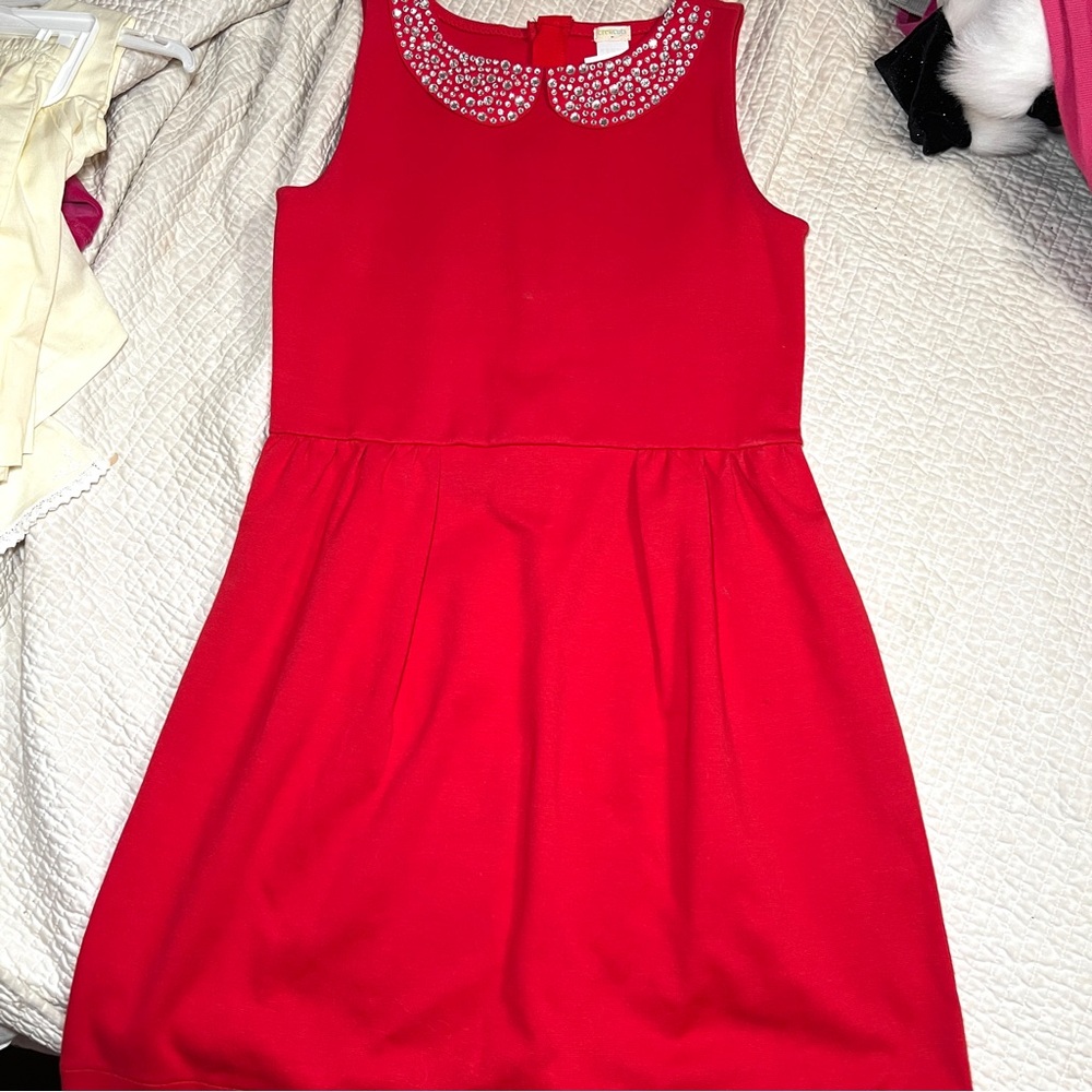 CREWCUTS girls red holiday dress. Ponte knit jeweled collar. Size 14